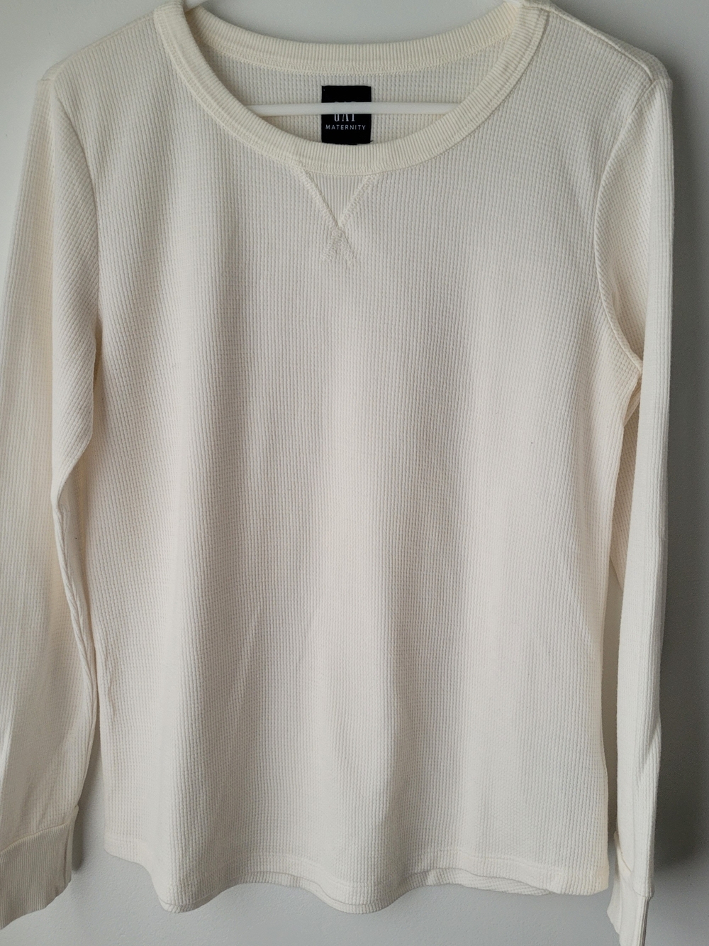 GAP Maternity Women White Long Sleeve Ribbed Crewneck Shirt Size M